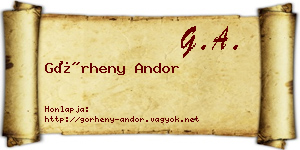 Görheny Andor névjegykártya